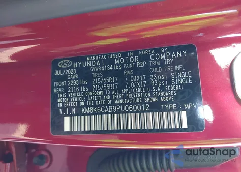 2023 Hyundai Kona Sel from USA, damaged, VIN KM8K6CAB9PU060012